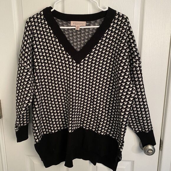 Philosophy Houndstooth Puff Sleeve Sweater Womens 1X Retro Princess Diana Ski - Picture 1 of 7